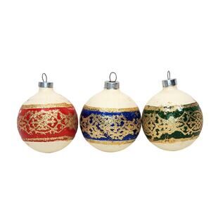 Shiny Brite Christmas Ornament Glass Bauble Glitter Stencil 2.25" Vtg Lot of 3